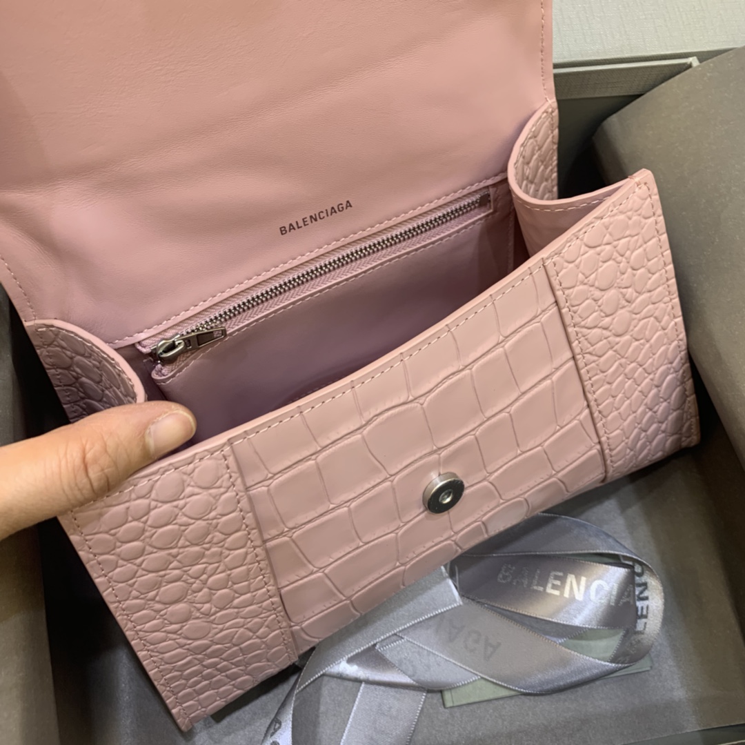 Balenciaga Hourglass Small Handbag Crocodile Embossed Shoulder Bag Pink